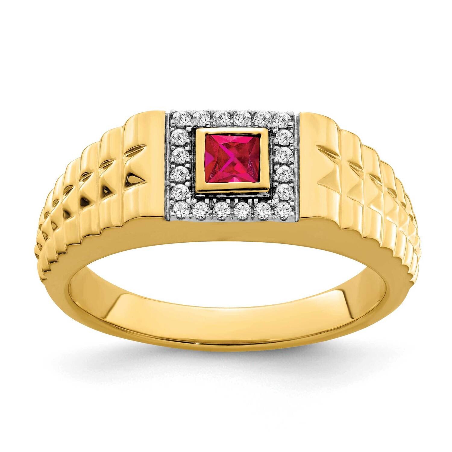 Square Ruby Diamond Mens Ring 14k Gold RM7309-RU-012-YA, MPN: RM7309-RU-012-YA,