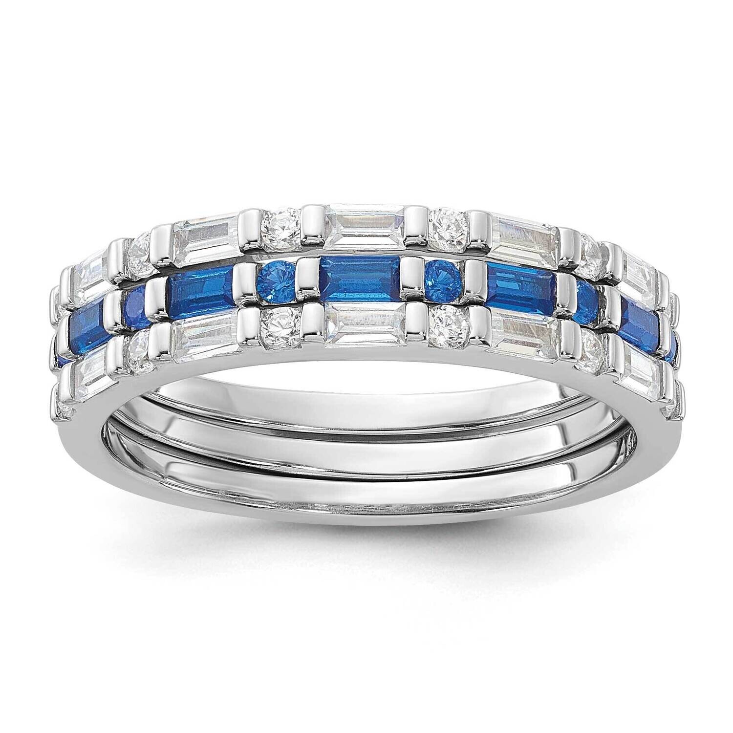 Blue White CZ 3 Ring Set Sterling Silver Rhodium-Plated QR7619, MPN: QR7619,