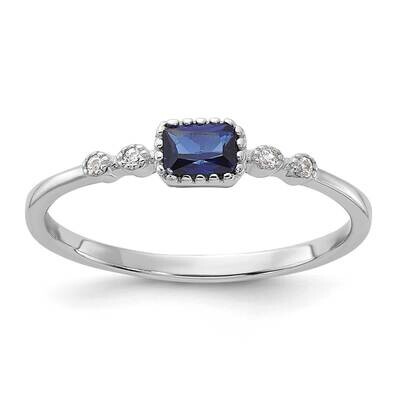 Rhodium-Plated .02Cr. Blue Spinel .02Cr. White Sapphire Ring Sterling Silver QR7452, MPN: QR7452,