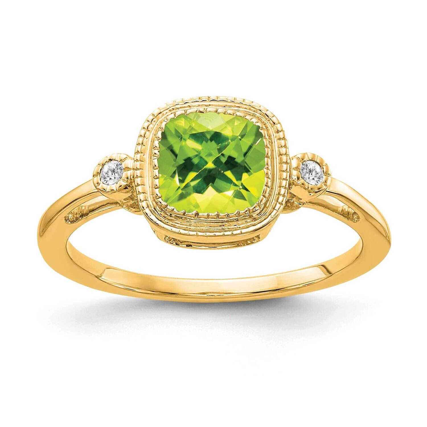 Cushion Peridot Diamond Ring 14k Gold RM3665-PE-003-YA, MPN: RM3665-PE-003-YA, 886774526409