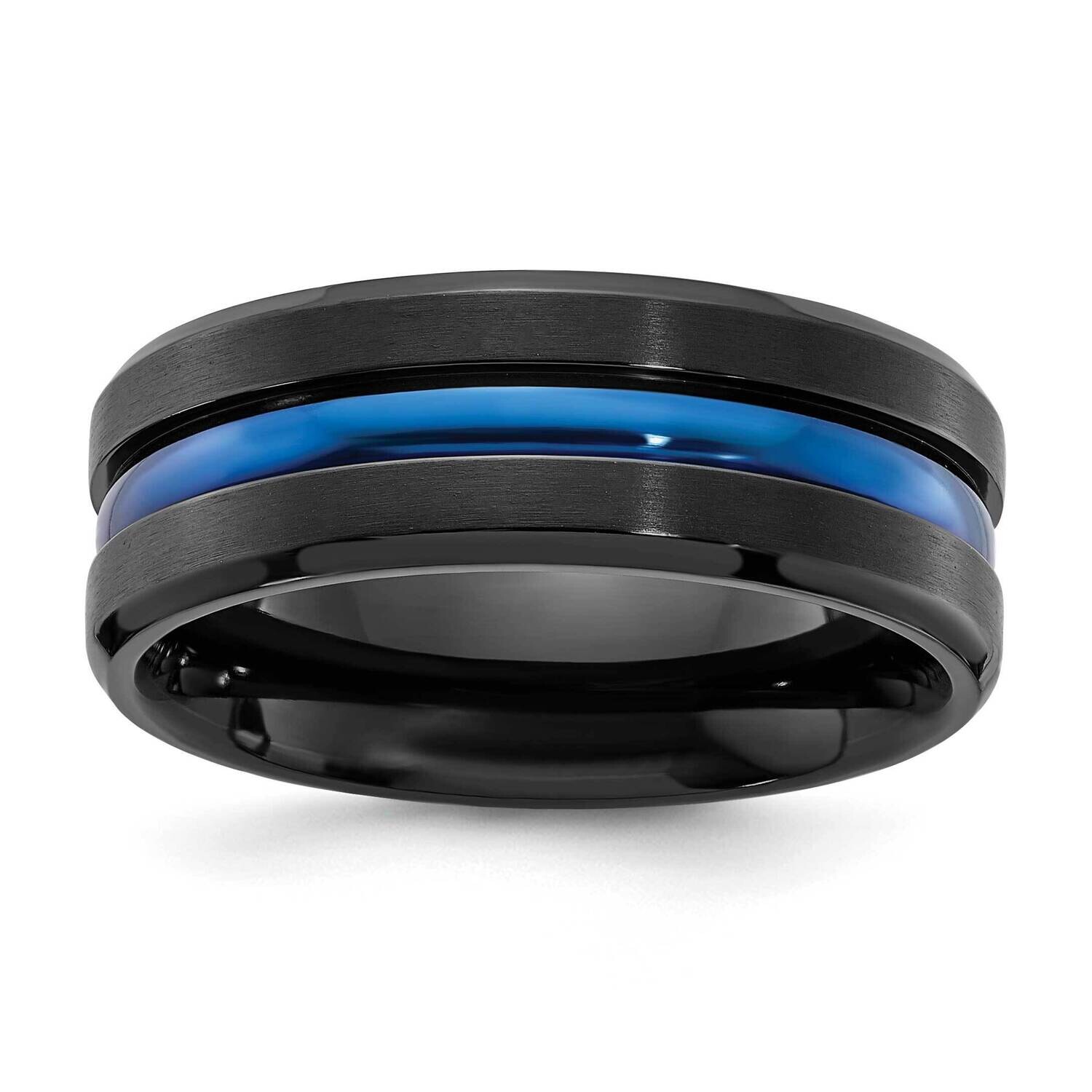 Chisel Black Brushed Polished Blue Ip-Plated Center 8mm Band Titanium TB492 by Men&#39;s Jewelry and Ac…