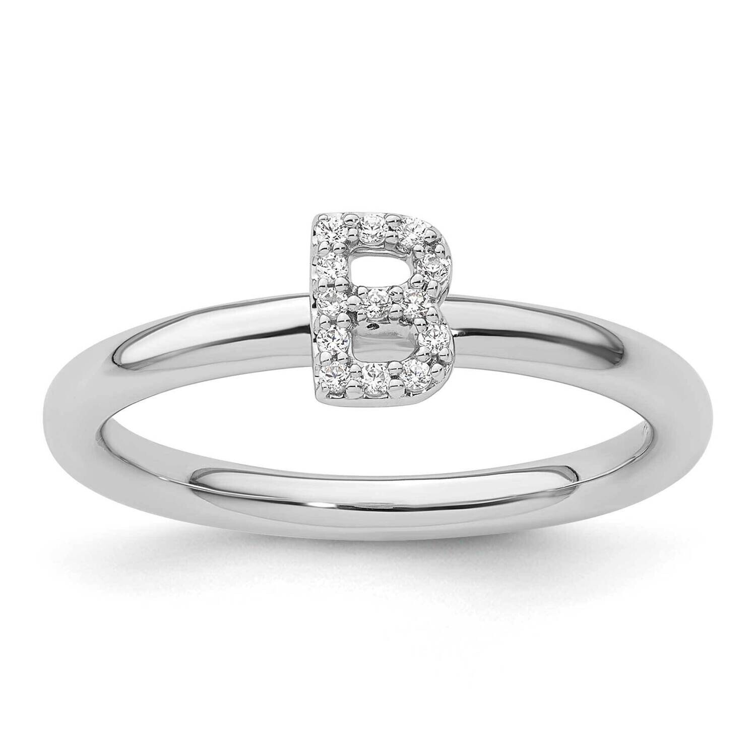 Stackable Diamond Initial B Ring 14k White Gold SK2112BW, MPN: SK2112BW,