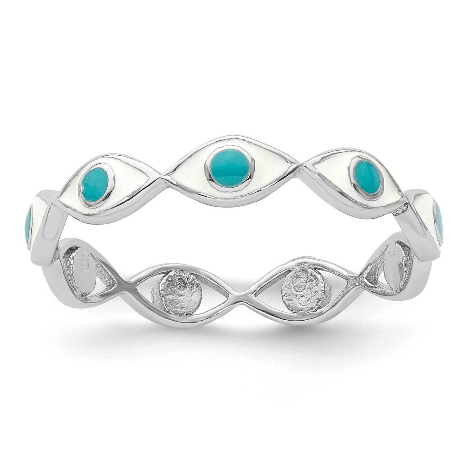 Enamel Evil Eye Ring Sterling Silver Rhodium-Plated QR7510, MPN: QR7510,