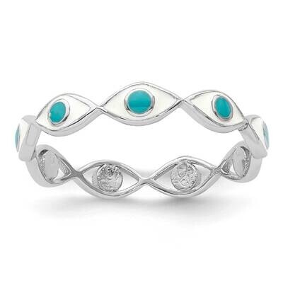 Enamel Evil Eye Ring Sterling Silver Rhodium-Plated QR7510, MPN: QR7510,