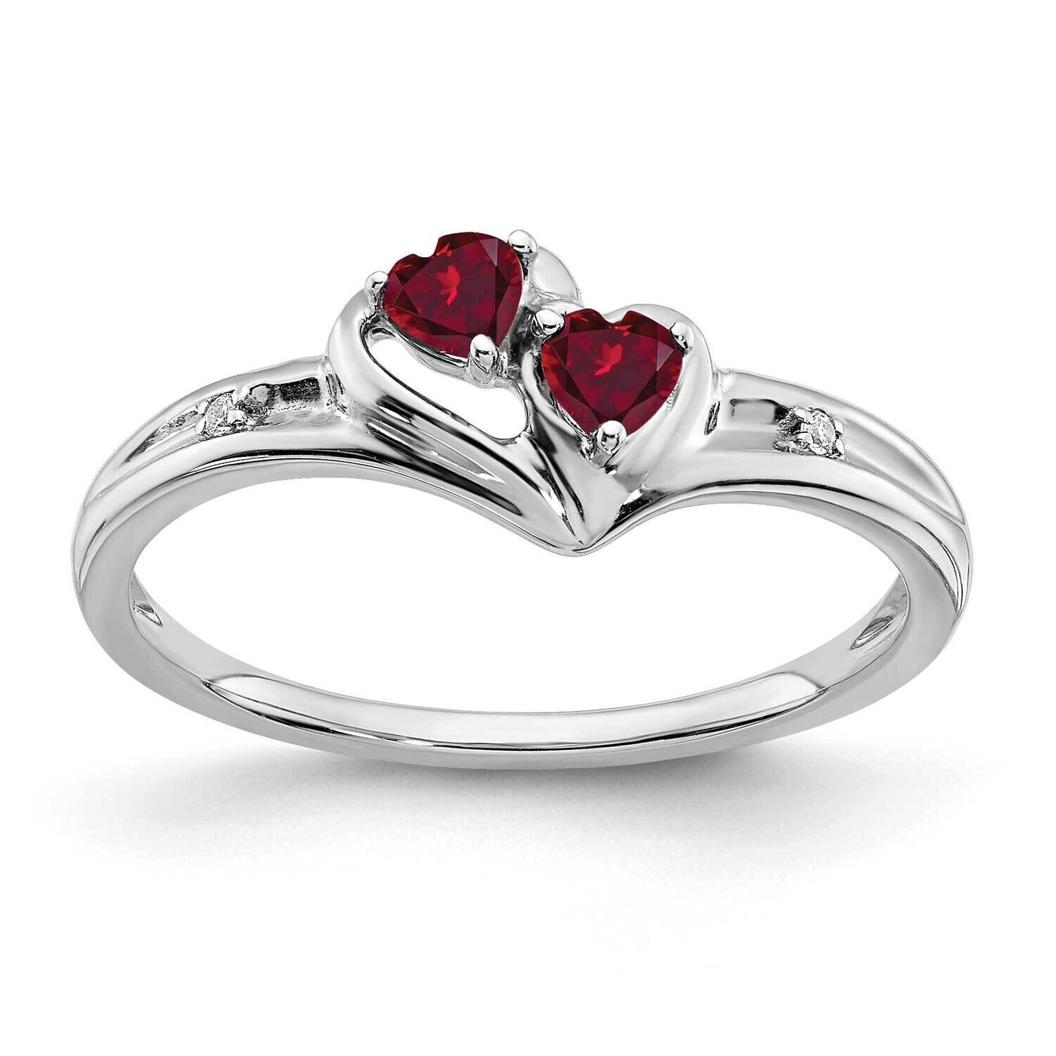Created Ruby Diamond 2-Stone Heart Ring 14k White Gold RM7149-RU-001-WA