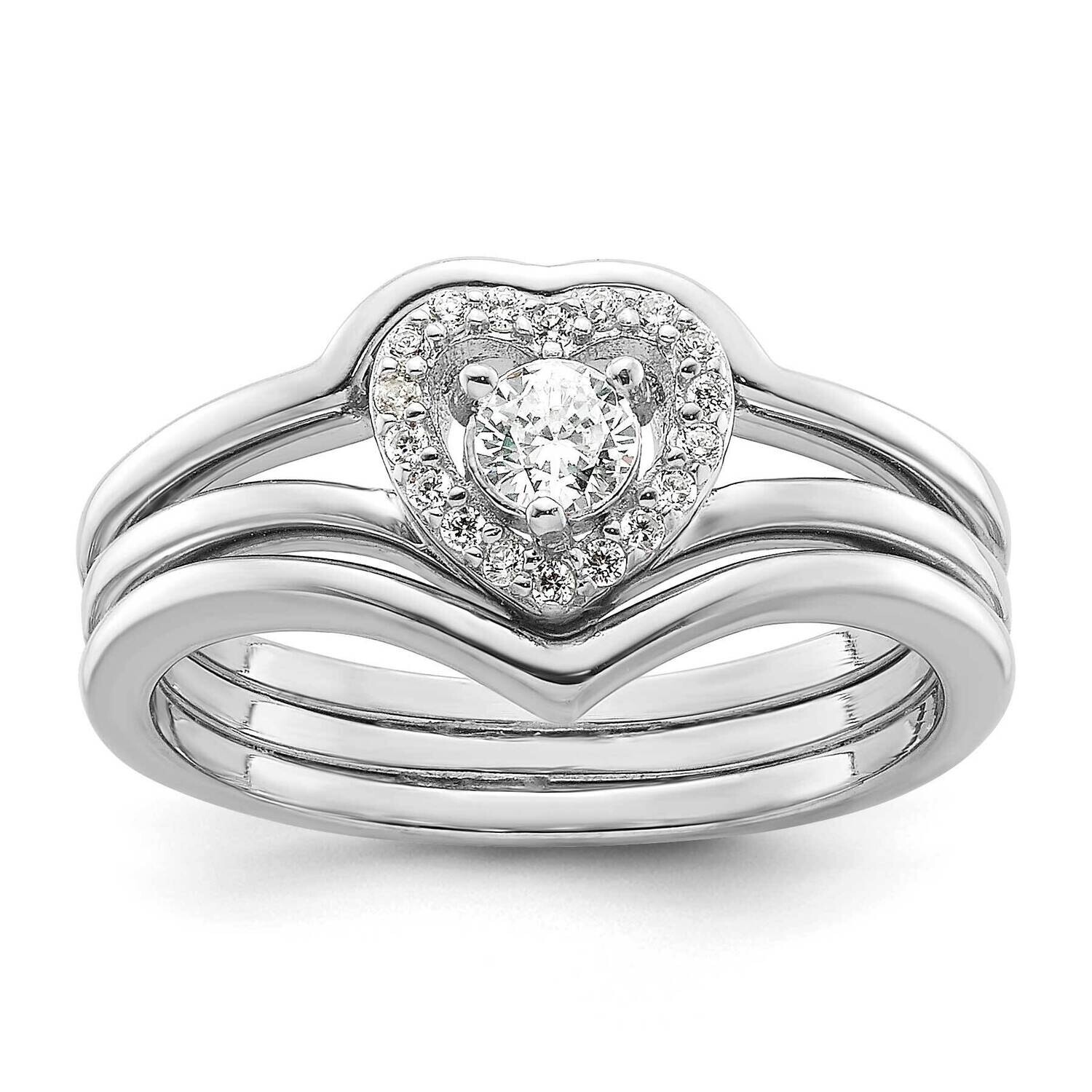 CZ Heart Bands Three Ring Set Sterling Silver Rhodium-Plated QR7555, MPN: QR7555,