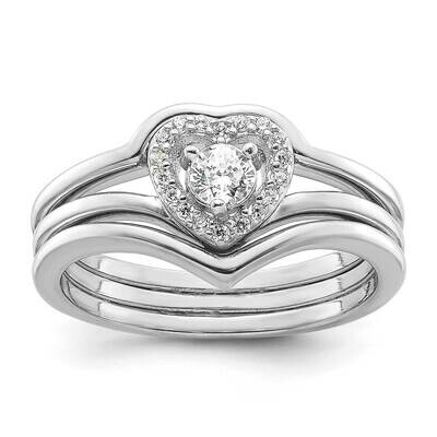 CZ Heart Bands Three Ring Set Sterling Silver Rhodium-Plated QR7555, MPN: QR7555,