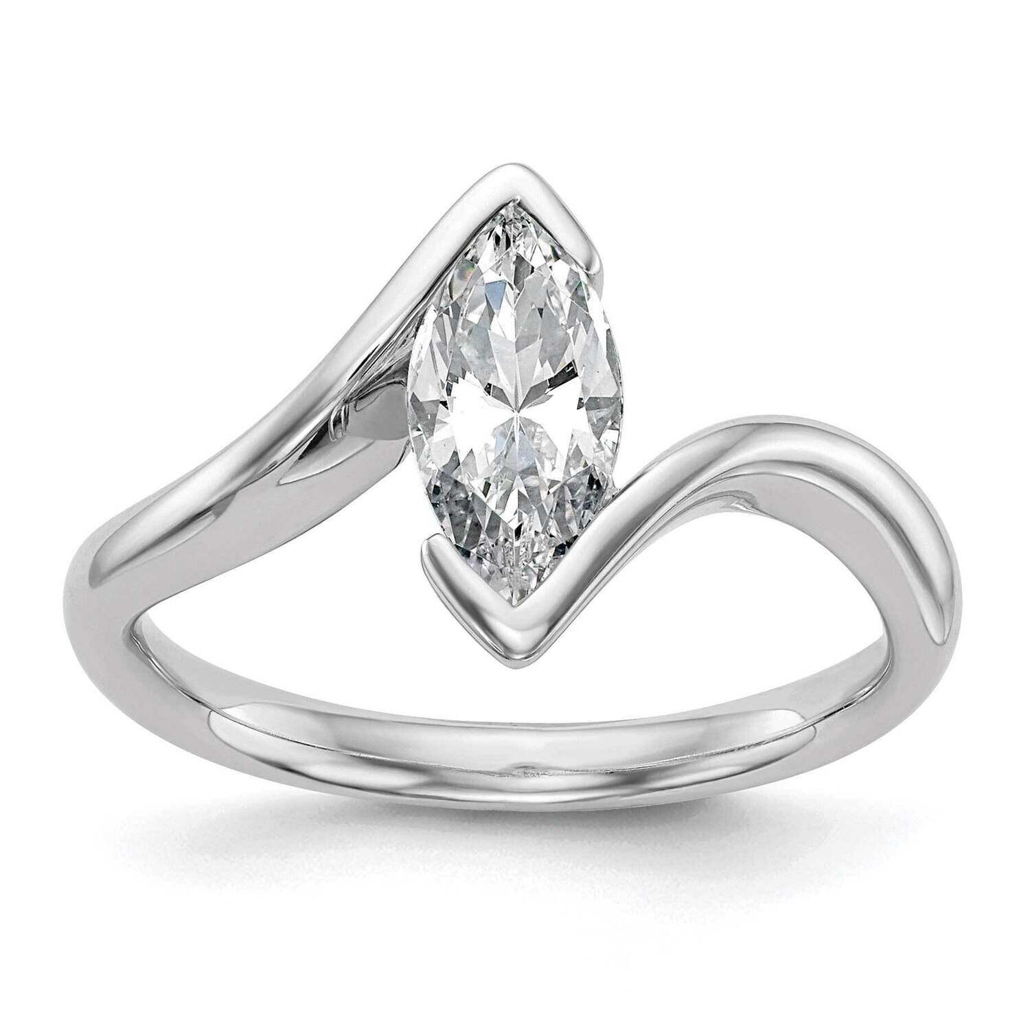 Holds 1 Carat 10X5mm Marquise Half-Bezel Bypass Solitaire Engagement Ring Mounting 14k White Gold R…