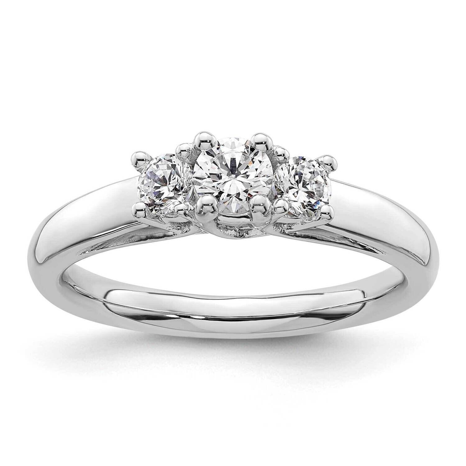 3-Stone Holds 1/4Carat 4.1mm Round Center 2-3.2mm Round Sides Engagement Ring Mounting 14k White Gold RM2955E-025-CWAA