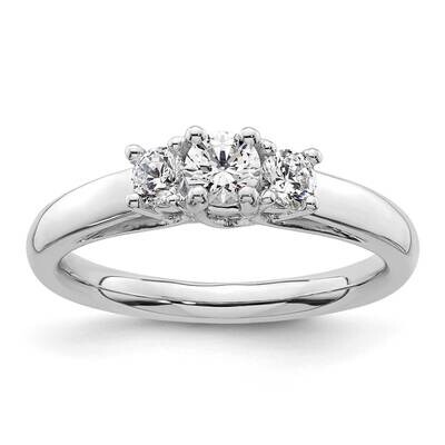 3-Stone Holds 1/4Carat 4.1mm Round Center 2-3.2mm Round Sides Engagement Ring Mounting 14k White Go…