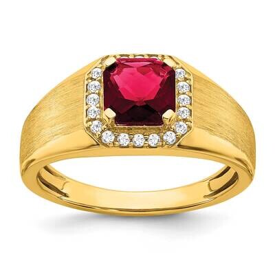 Cushion Created Ruby Diamond Mens Ring 14k Gold RM7465-CRU-020-YA, MPN: RM7465-CRU-020-YA, 19690413…