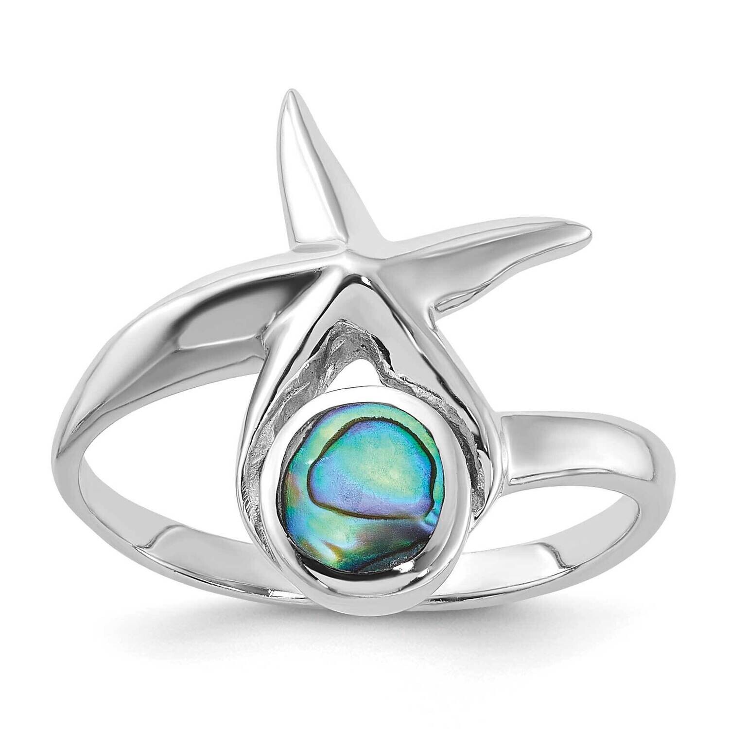 Polished Round Abalone Starfish Ring Sterling Silver Rhodium-Plated QR7608, MPN: QR7608,