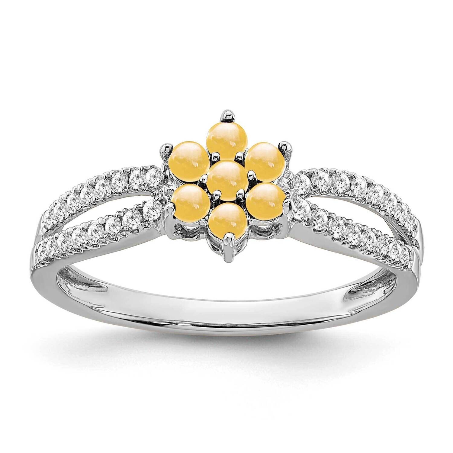 Citrine Diamond Floral Ring 14k White Gold RM7199-CI-019-WA, MPN: RM7199-CI-019-WA, 191101822469