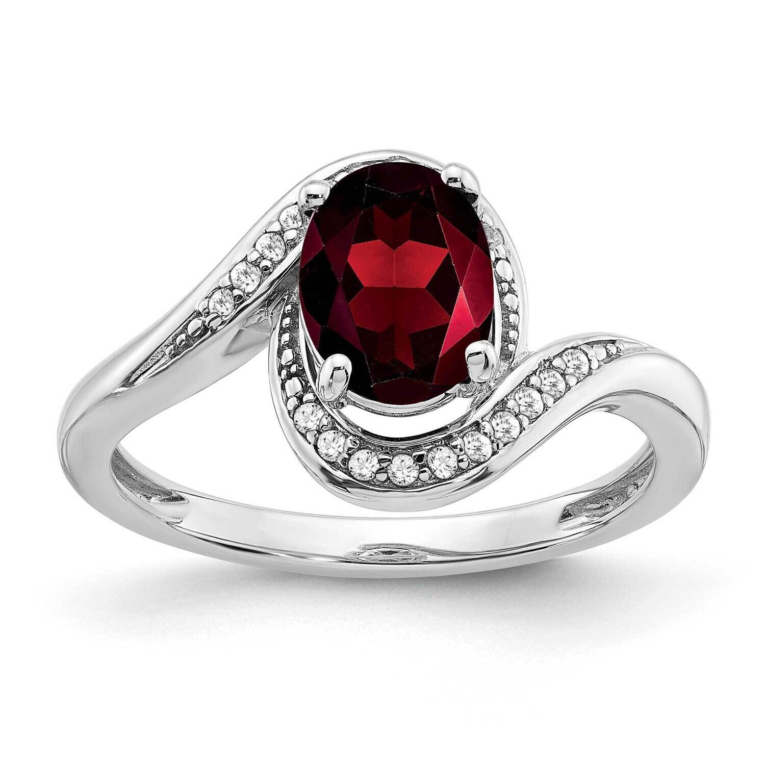 Oval Garnet Diamond Bypass Ring 14k White Gold RM5948-GA-010-WA, MPN: RM5948-GA-010-WA, 886774547992