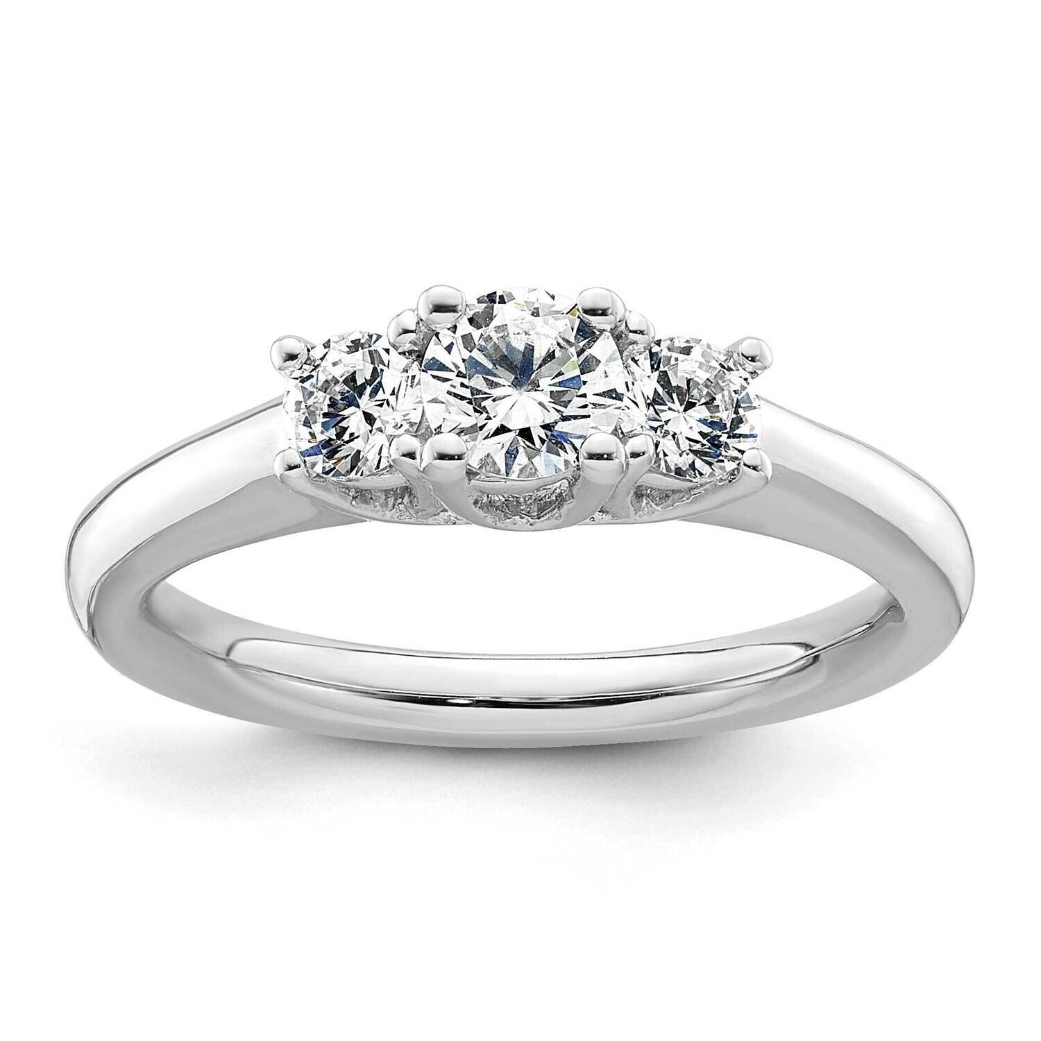 3-Stone Holds 1/4 Carat 4.1mm Round Center 2-3.00mm Round Sides Engagement Ring Mounting 14k White …