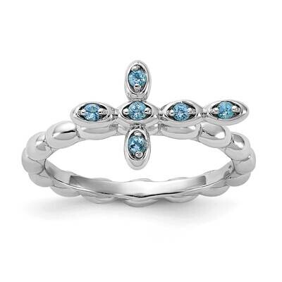 Stackable Expressions Rhodium-Plated Blue Topaz Cross Ring Sterling Silver QSK2212, MPN: QSK2212, 8…