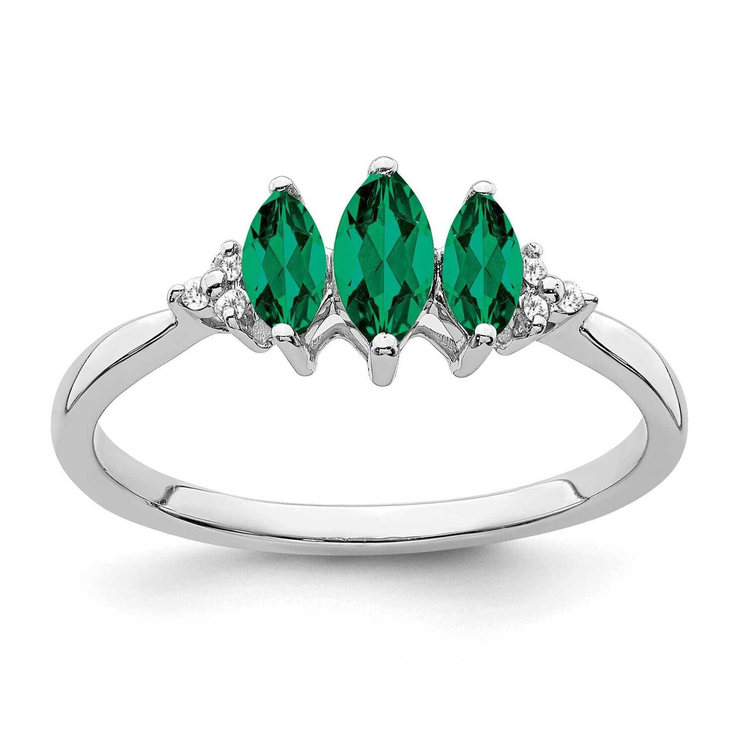 Marquise Created Emerald Diamond 3-Stone Ring 14k White Gold RM7236-EM-003-WA