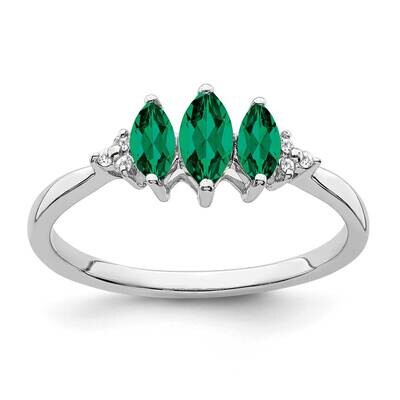 Marquise Created Emerald Diamond 3-Stone Ring 14k White Gold RM7236-EM-003-WA, MPN: RM7236-EM-003-W…
