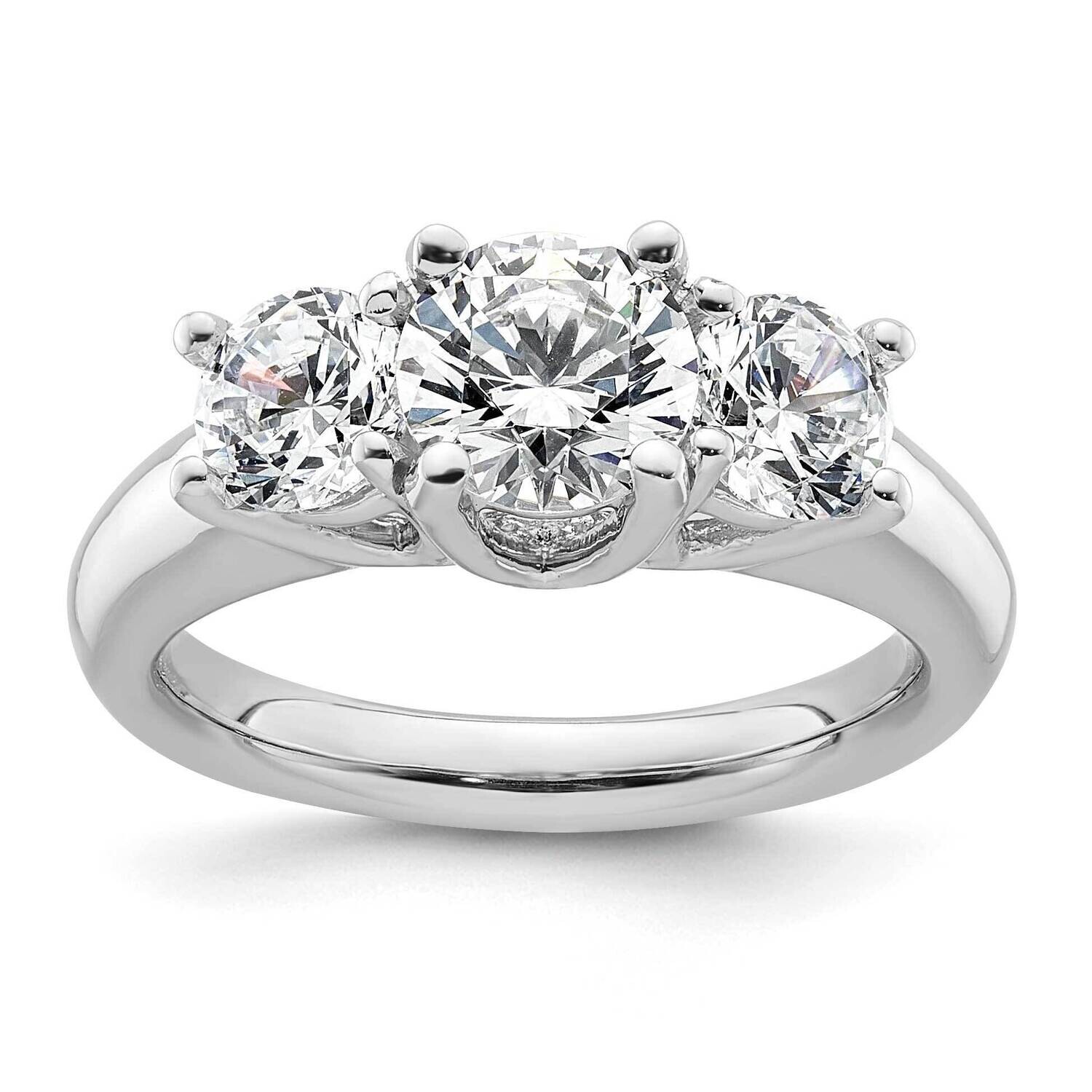 3-Stone Holds 1.25 Carat 7.00mm Round Center 2-5.5mm Round Sides Engagement Ring Mounting 14k White Gold RM2946E-125-CWAA