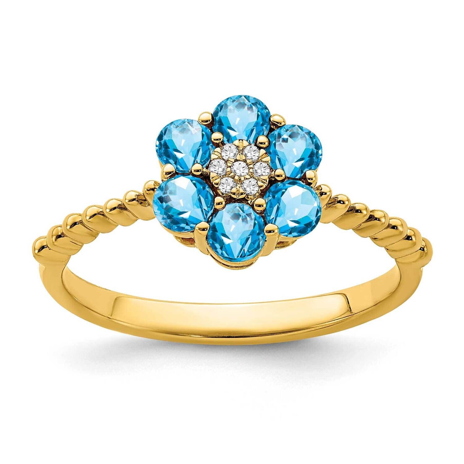 Blue Topaz Diamond Floral Ring 14k Gold RM7191-BT-003-YA, MPN: RM7191-BT-003-YA, 191101821899