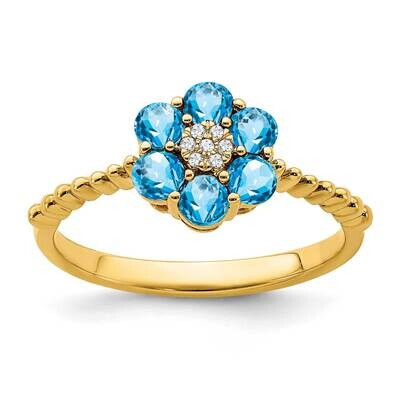 Blue Topaz Diamond Floral Ring 14k Gold RM7191-BT-003-YA, MPN: RM7191-BT-003-YA, 191101821899