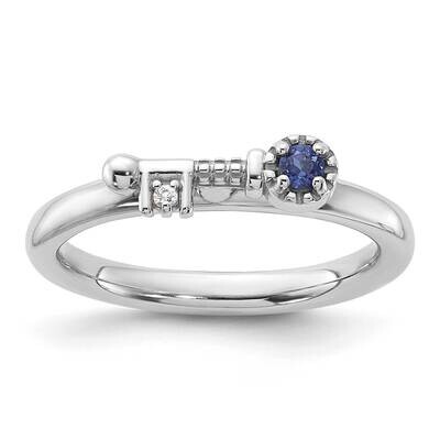 Stackable Expressions Rhodium-Plated Created Sapphire White Topaz Key Ring Sterling Silver QSK2265,…