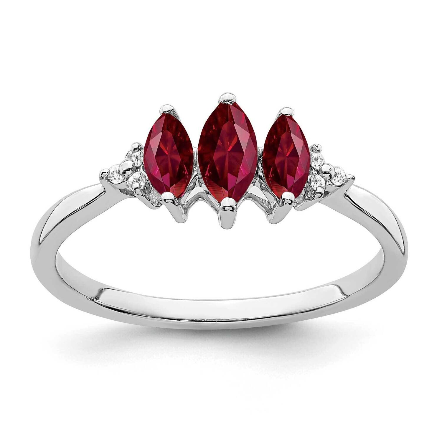 Marquise Created Ruby Diamond 3-Stone Ring 14k White Gold RM7236-RU-003-WA