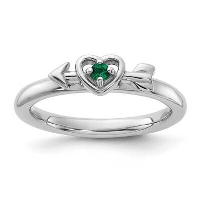 Stackable Expressions Rhodium-Plated Created Emerald Heart Arrow Ring Sterling Silver QSK2249, MPN:…
