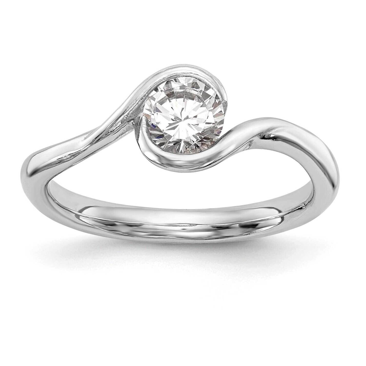 Holds 1/2 Carat 5.2mm Round Half-Bezel Bypass Solitaire Engagement Ring Mounting 14k White Gold RM2018E-5.0MM-CWAA