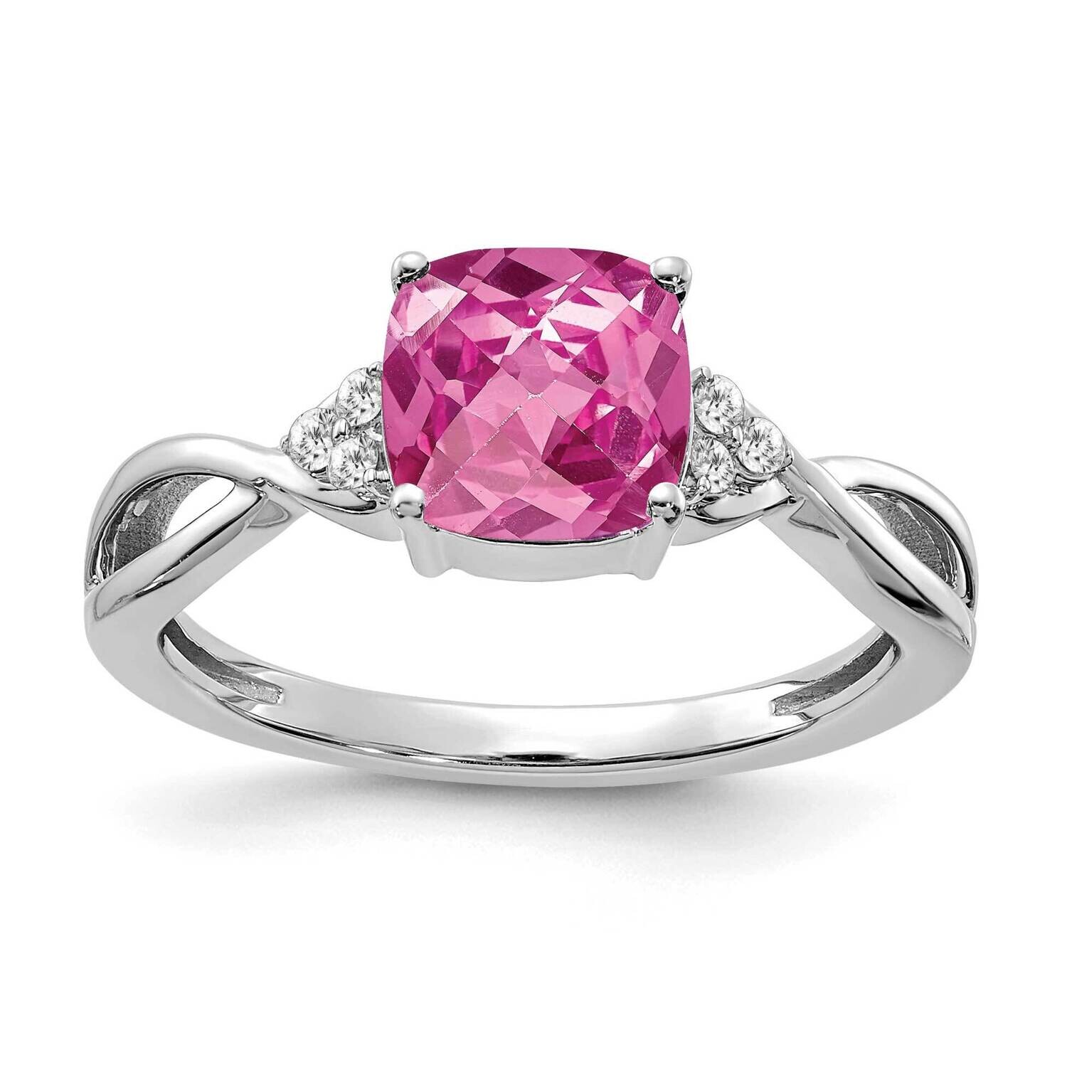Checkerboard Created Pink Sapphire Diamond Ring 14k White Gold RM4393-CPS-006-WA