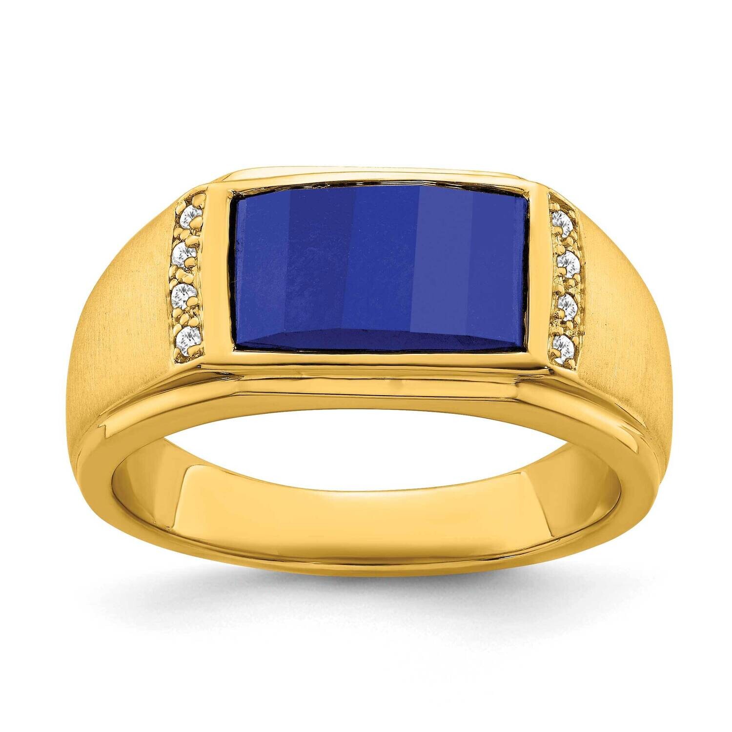 Created Sapphire Diamond Mens Ring 14k Gold RM7359-CSA-008-YA, MPN: RM7359-CSA-008-YA, 196904130230