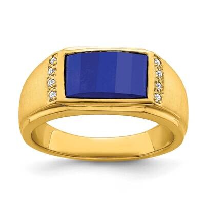 Created Sapphire Diamond Mens Ring 14k Gold RM7359-CSA-008-YA, MPN: RM7359-CSA-008-YA, 196904130230
