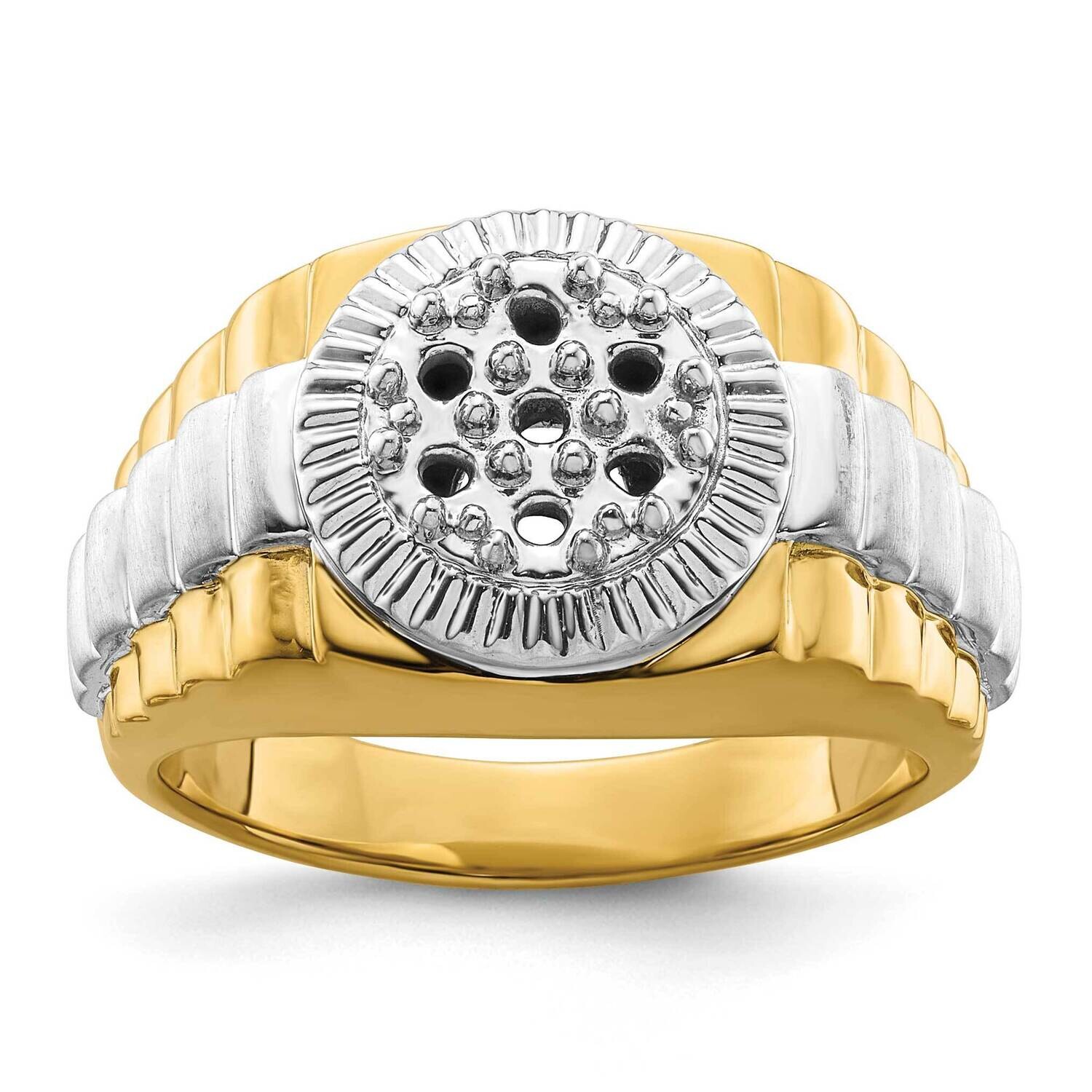 Fancy Ridged-Sides Mens Diamond Ring Mounting 14k Two-Tone Gold RM5840-050-YW