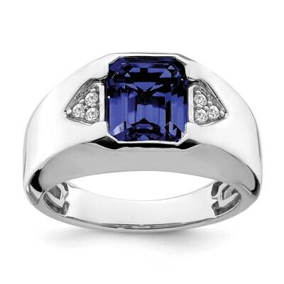 Emerald-Cut Created Sapphire Diamond Mens Ring 14k White Gold RM7470-CSA-009-WA, MPN: RM7470-CSA-00…