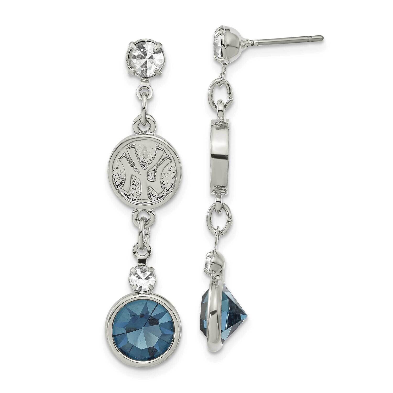 Mlb New York Yankees Silver-Tone Blue & Clear Crystal Post Dangle Earrings YAN065ER-CR