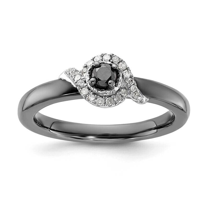 & Black Rhodium-Plated Stackable Expressions Polished Black & White Diamond Ring Sterling Silver QSK655