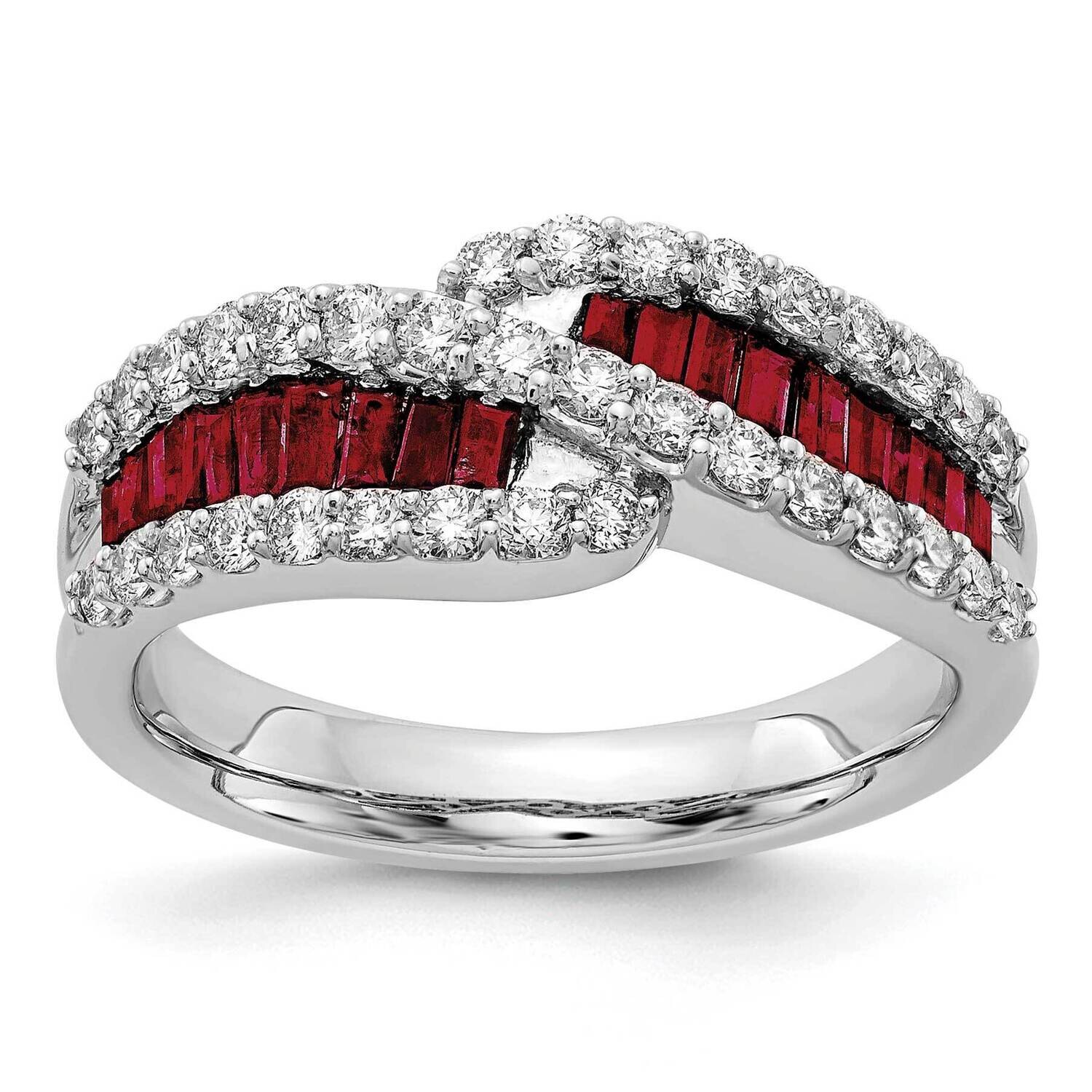 Diamond Created Ruby Ring 14k White Gold RM5743-CRU-062-WAA