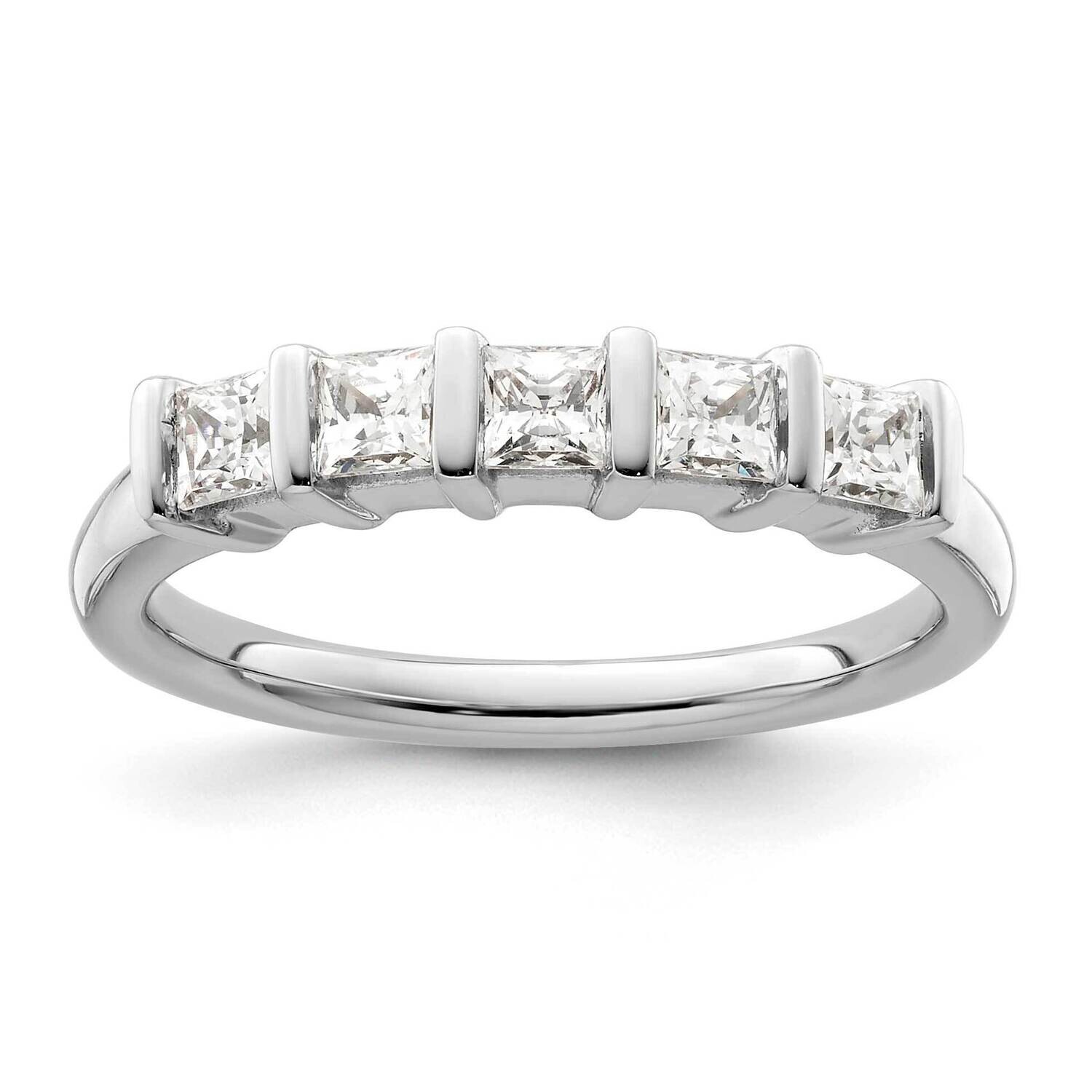 5-Stone Half-Bezel Holds 5-2.8mm Princess Diamond Band Ring Mounting 14k White Gold RM3180B-070-WAA…