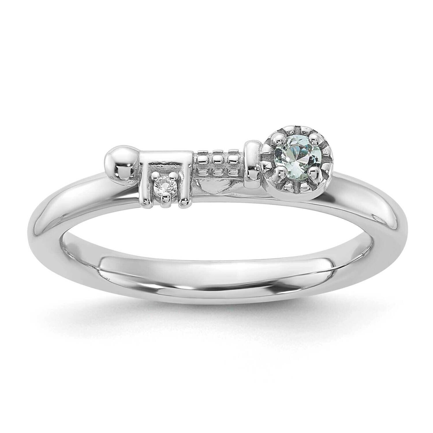 Stackable Expressions Rhodium-Plated Aquamarine White Topaz Key Ring Sterling Silver QSK2259, MPN: …