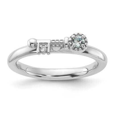 Stackable Expressions Rhodium-Plated Aquamarine White Topaz Key Ring Sterling Silver QSK2259, MPN: …
