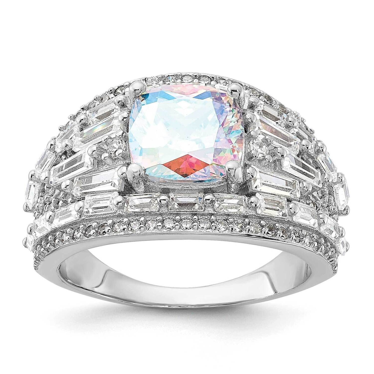 Clear Iridescent CZ Ring Sterling Silver Rhodium-Plated QR7577, MPN: QR7577,