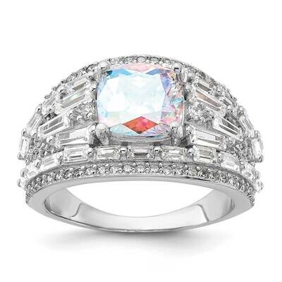 Clear Iridescent CZ Ring Sterling Silver Rhodium-Plated QR7577, MPN: QR7577,