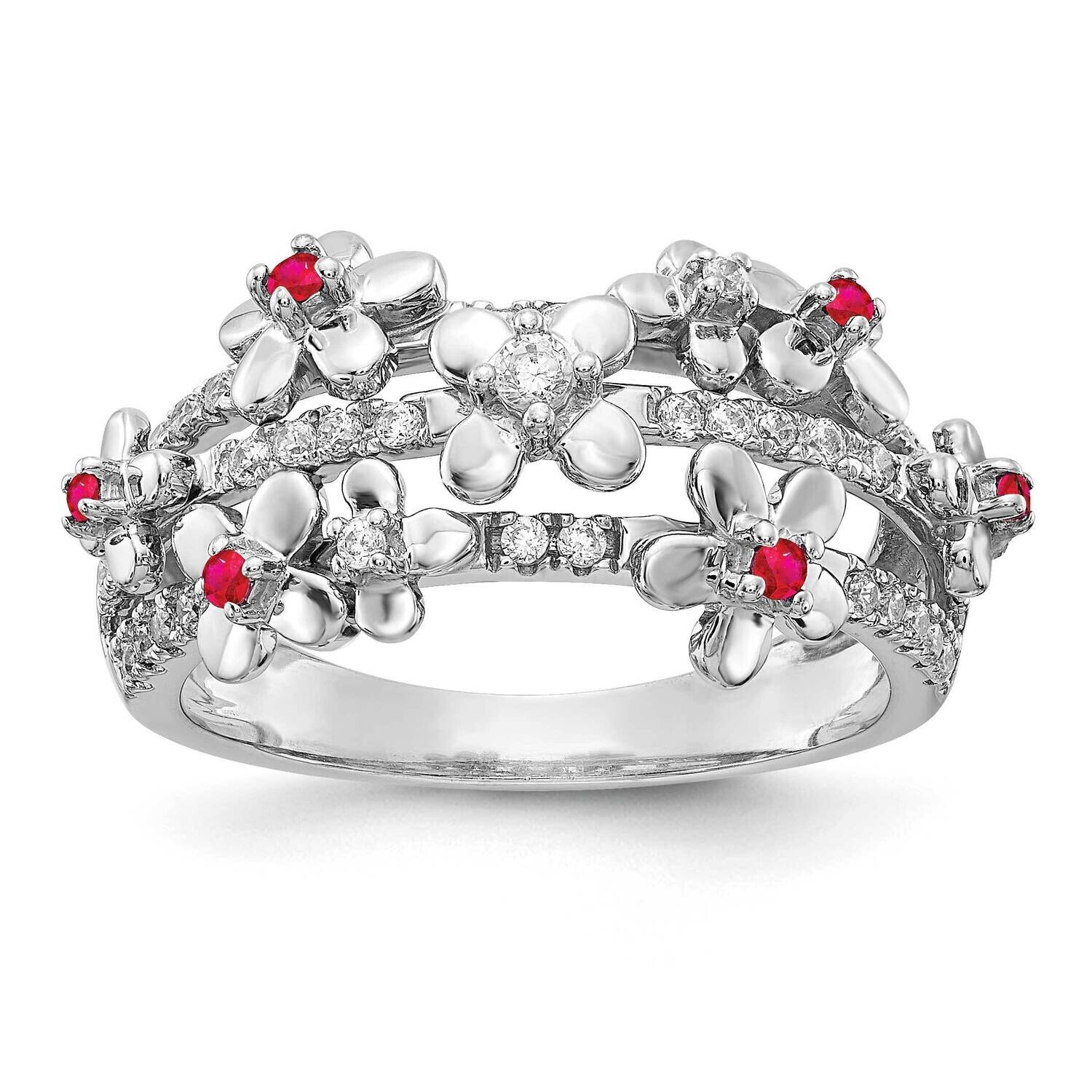 Diamond & Ruby Flower Ring 14k White Gold RM3984-RU-033-WA