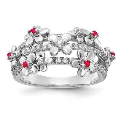 Diamond &amp; Ruby Flower Ring 14k White Gold RM3984-RU-033-WA, MPN: RM3984-RU-033-WA, 883957310893