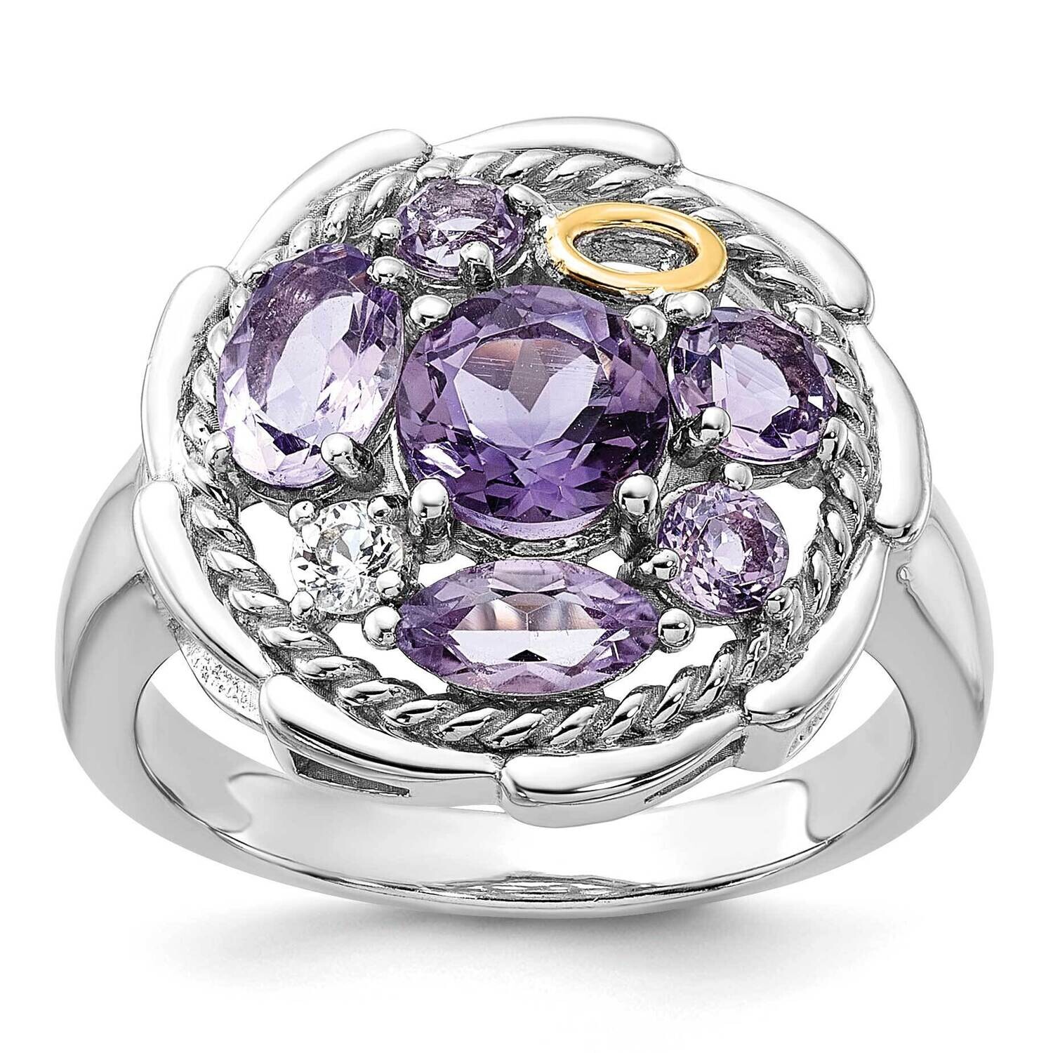 Shey Couture 14K Accent .78Amethyst 1.0Pink Quartz .06White Topaz Ring Sterling Silver Rhodium-Plat…