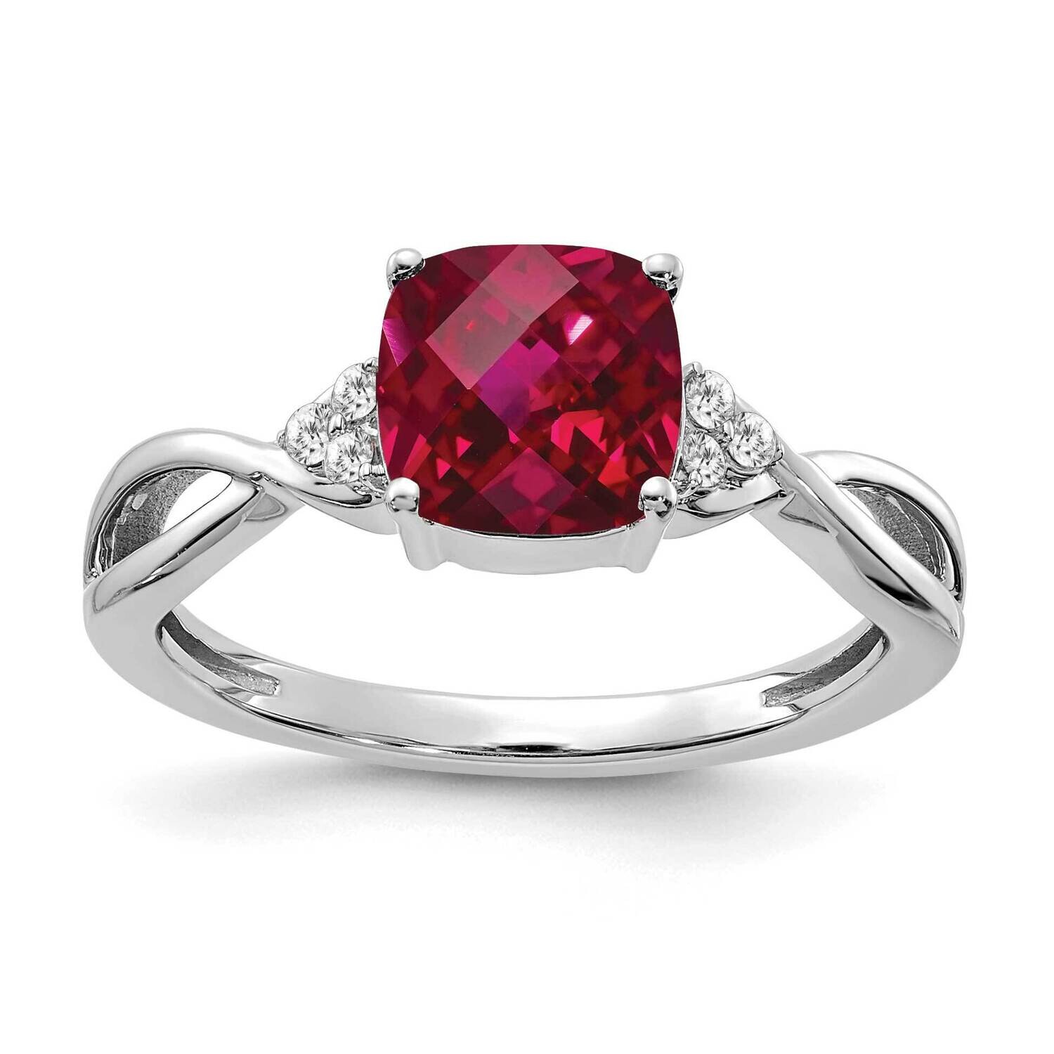 Checkerboard Created Ruby Diamond Ring 14k White Gold RM4393-CRU-006-WA, MPN: RM4393-CRU-006-WA,