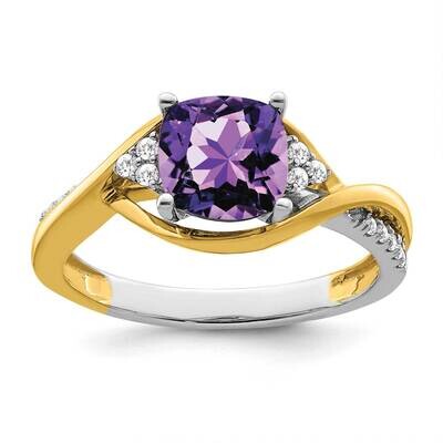 Cushion Amethyst Diamond Ring 14k Two-Tone Gold RM6039-AM-012-YWA, MPN: RM6039-AM-012-YWA, 19110181…