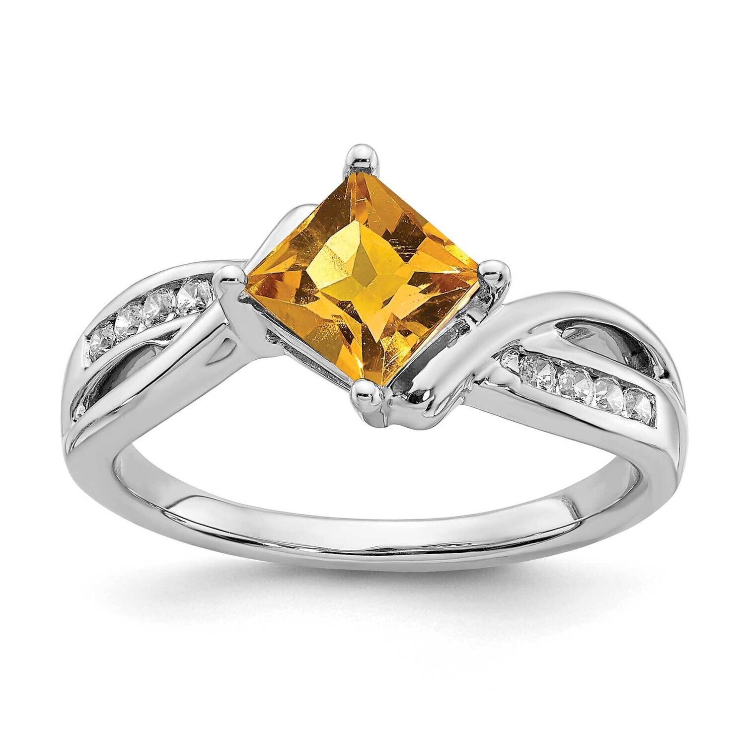 Square Citrine Diamond Ring 14k White Gold RM7166-CI-012-WA, MPN: RM7166-CI-012-WA, 191101821509