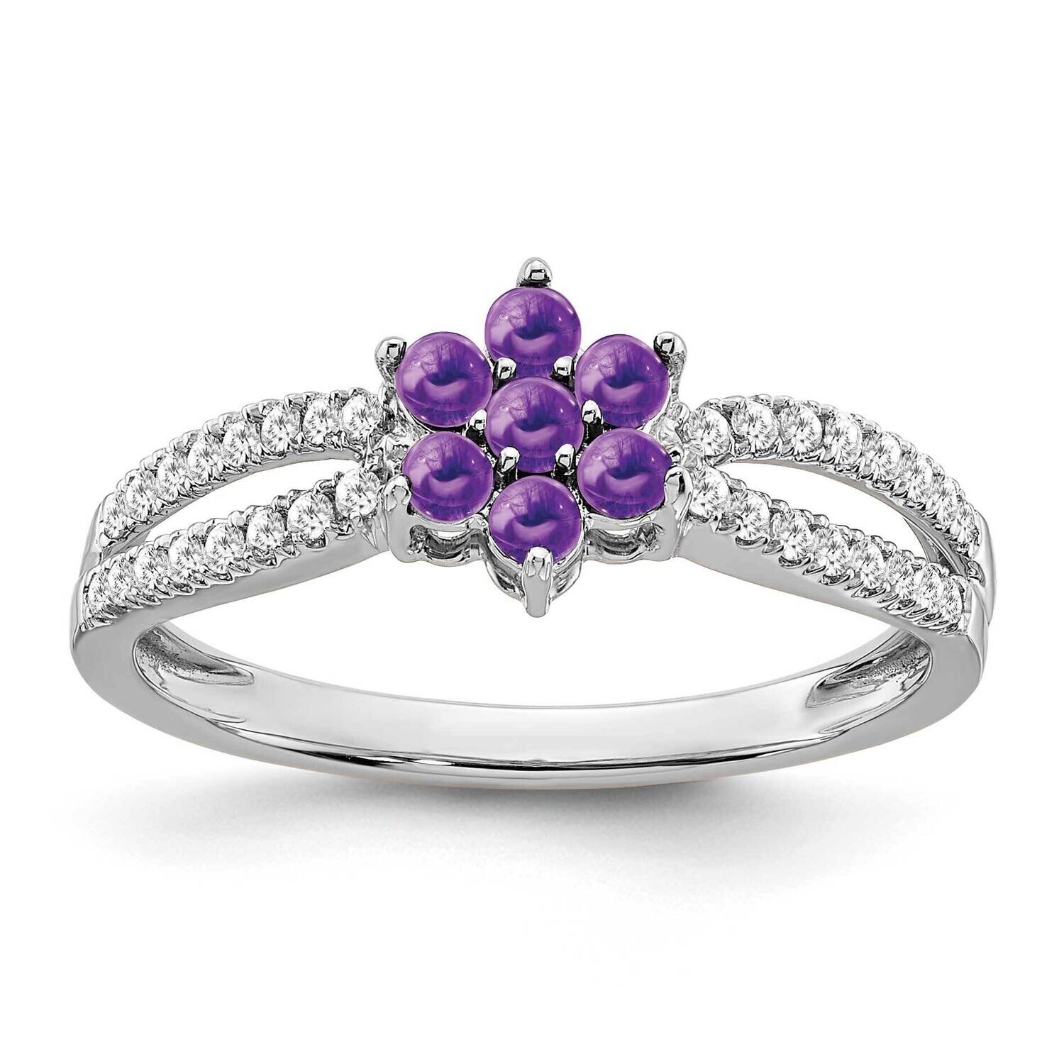 Amethyst Diamond Floral Ring 14k White Gold RM7199-AM-019-WA, MPN: RM7199-AM-019-WA, 191101822407
