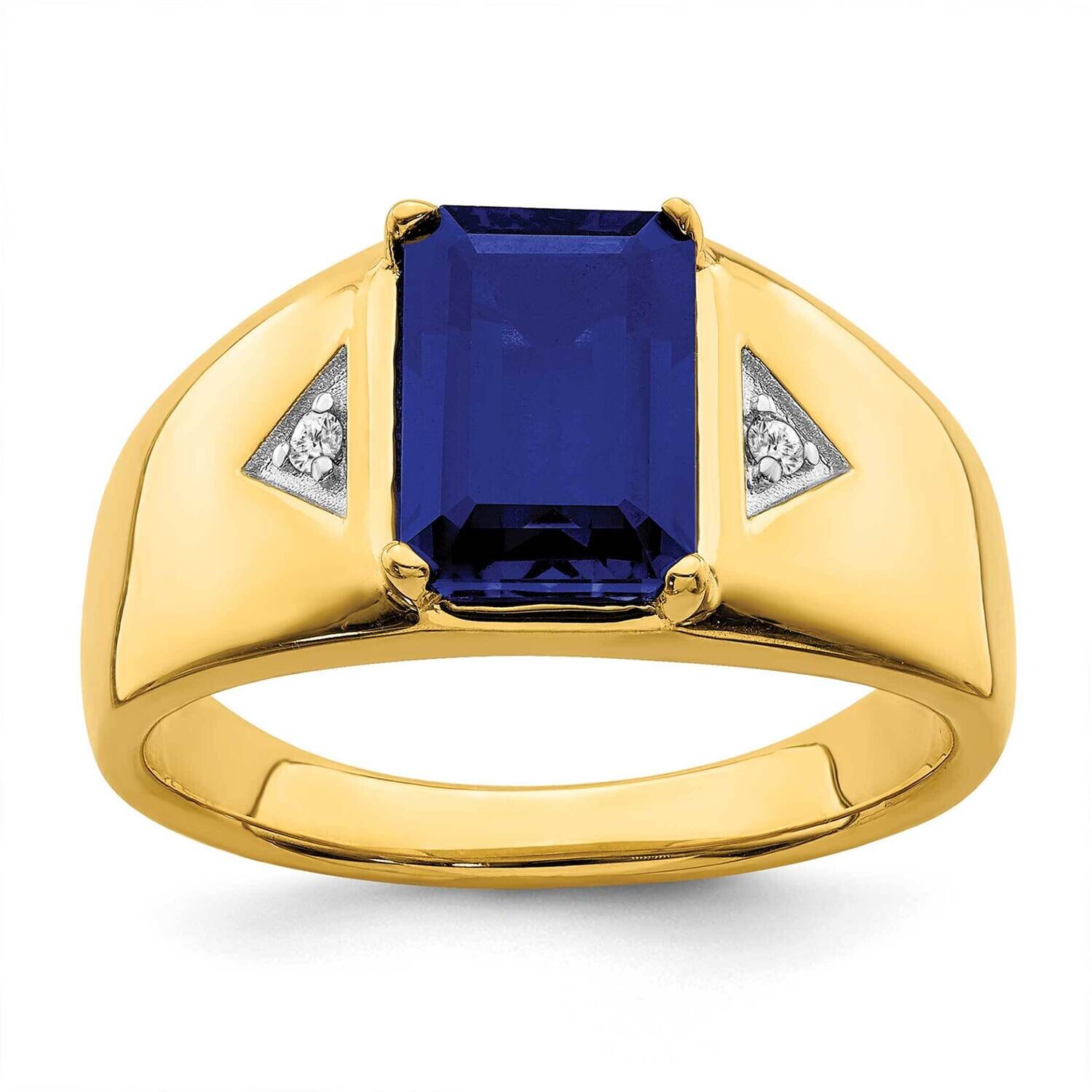 Emerald-Cut Created Sapphire Diamond Polished Mens Ring 14k Gold RM6658-CSA-004-YA, MPN: RM6658-CSA…